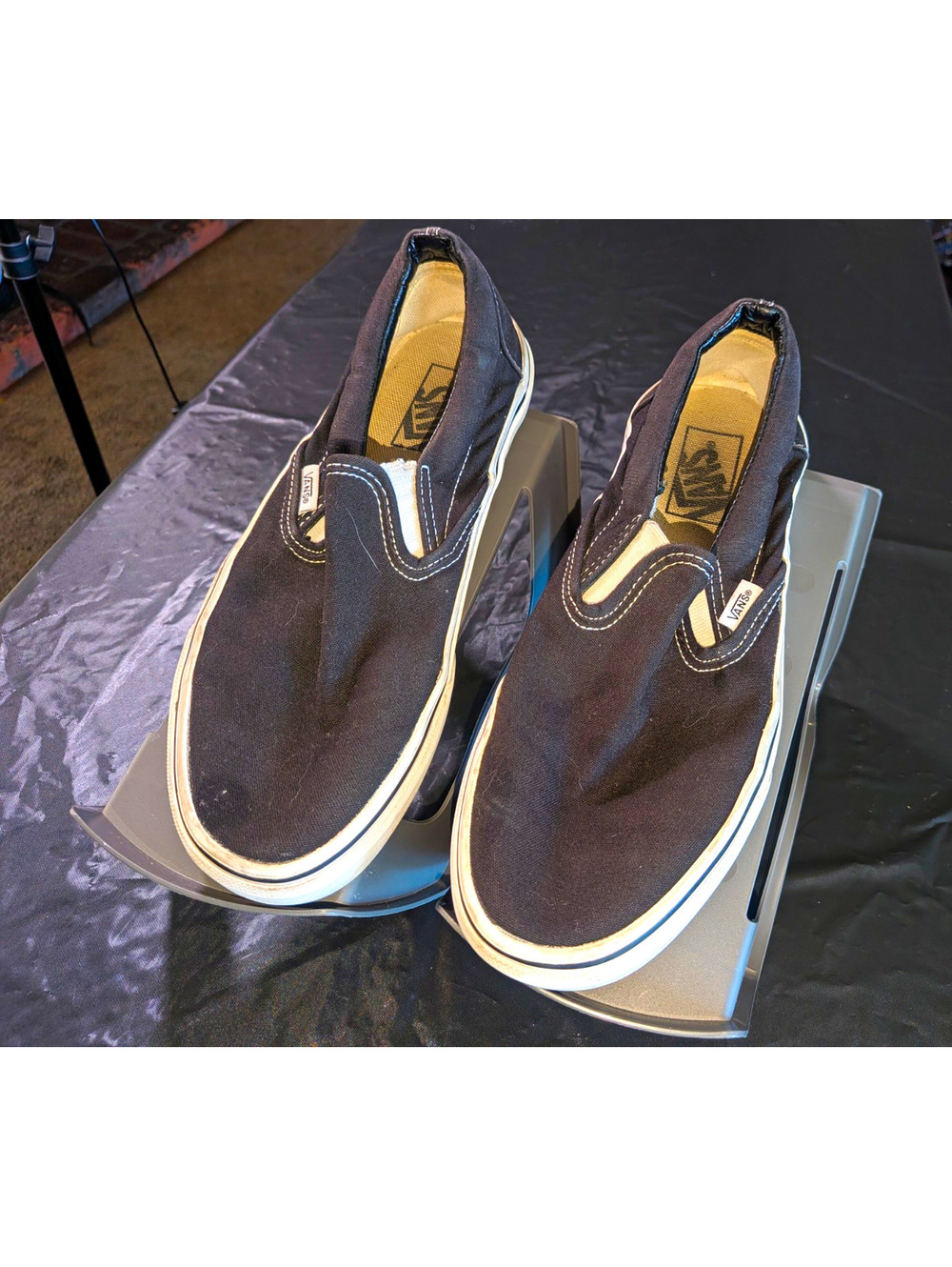 VANS Men's Slip-On Canvas Shoes Black/White US 7 Rubber Sole Comfort